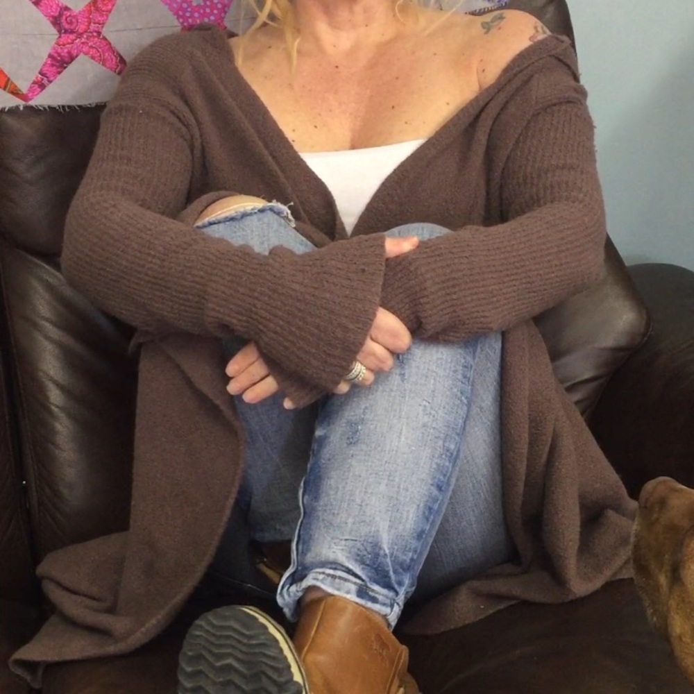 Free People chocolate brown hooded sweater/ shawl